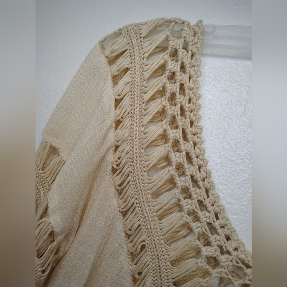 Elegant Cream Crochet Cover Up Midi Dress Sz S-M Cotton Blend - Picture 7 of 11